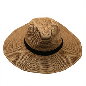 <span class=keywords><strong>Chapeau</strong></span> Fedora <span class=keywords><strong>en</strong></span> <span class=keywords><strong>raphia</strong></span> large - Bande noire élégante Protection UV Vacances d'été Plage <span class=keywords><strong>Chapeau</strong></span> de paille pour femmes - Product Image 1