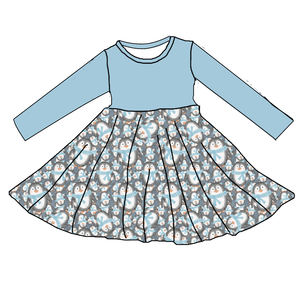 Qingli Custom Factory's Newest Style Girls Party <strong>Dress</strong> Long Sleeve Penguin Twirl <strong>Dress</strong> for Autumn for Christmas OEM for Children - Product Image 5