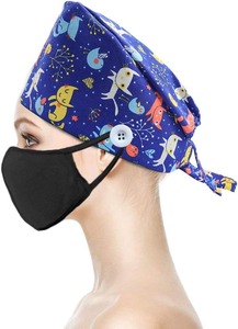 Gorras <span class=keywords><strong>de</strong></span> exfoliación dental Bouffant Tie Back Hat Unisex Sweatband Animales lindos Suave transpirable para asistentes dentales - Product Image 6