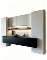 Buffet Modulaire Moderne en Bois Massif Écologique avec 5 Étagères Réglables, Portes à Panneaux Plats, 3 Tiroirs et 4 Compartiments pour Salon