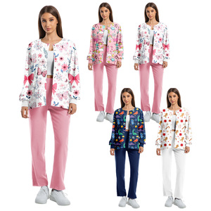 HZMNOI Women Hospital Uniform Set Split Design Moisture Wicking Woven Fabric Casual Comfortable Workwear for Nurses Doctors - Product Image 1