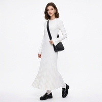Robe longue côtelée ajustée personnalisée pour femme, robe pull en maille à col rond pour femme, robe maxi pull pour femme