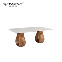 Mesa de Comedor Moderna Minimalista con Cubierta de Mármol y Patas de Madera Maciza Color Nogal para Comedor, Muebles para el Hogar