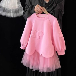 Girls' Pink Sweatshirt Dress With Tulle Skirt O-Neck Long Sleeve Princess Style Spring Fashion Children's Dress - Product Image 3