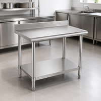 Fournisseur fiable, table de travail en acier inoxydable de qualité alimentaire 304, robuste, à double couche, avec pieds carrés, pour cuisine d'hôpital