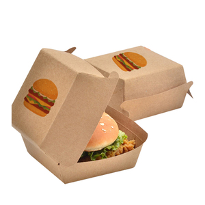 Eco friendly compostable kraft paper take away food burger hamburger box