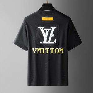 T-shirt basique ample pour homme, en coton 100% respirant, imprimé L V, de haute qualité, décontracté et luxueux, à manches courtes. - Product Image 3