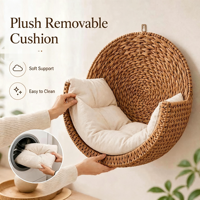 Nouveaux produits : panier suspendu pour chat en osier naturel tressé à la main, parfaitement confortable, avec coussin amovible pour chats d'intérieur