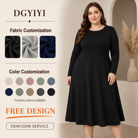 Robe midi élégante en coton et élasthanne tricoté, coupe trapèze, col rond, manches longues, 280 GSM, opaque, grande taille, pour femme, hiver, personnalisable avec logo OEM