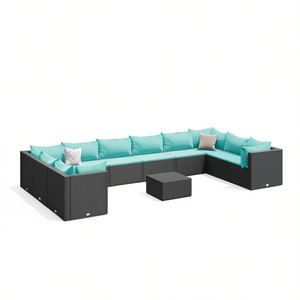 Ensemble de salon de jardin en polyrotin noir avec coussins, 10+ places, mobilier d'extérieur contemporain - Product Image 1