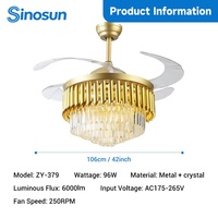 Ventilateur de plafond LED en cristal de luxe avec télécommande, moteur DC silencieux et réversible, 42 pouces, pour maison et hôtel, nouvelle arrivée OEM/ODM