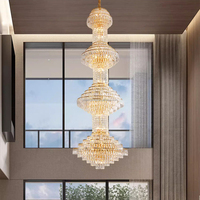 Lustre en cristal de luxe sur plusieurs niveaux, forme de tour dorée, luminaire suspendu en acier pour villa, hôtel, hall d'entrée, escalier