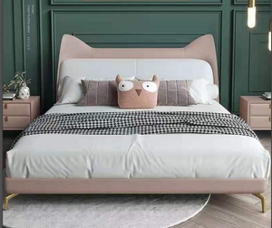 Lit en cuir souple de luxe haut de gamme tête de lit haute stockage de cadre en acier inoxydable pour la maison chambre appartement Double - Product Image 1