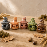 Statuette di Zucca in Pietra Naturale Intagliate a Mano, Cappello da Mago, Jack O' Lantern, Statua in Cristallo, Decorazioni per la Casa di Halloween