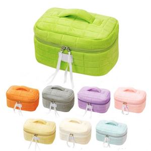 Bolsa de algodón de poliéster a cuadros reciclada personalizada de Color sólido de viaje de alta calidad, estuche cosmético de maquillaje con cremallera - Product Image 3