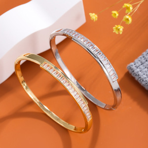 Starry Sky Zircon <b>Bangle</b> <b>Bracelet</b> Gold <b>Silver</b> Channel Setting Women's Jewelry Gift Geometric Fashion Minimalist Design - Product Image 1