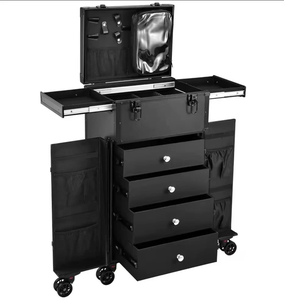 Valise de maquillage à roulettes avec rail coulissant, couche intermédiaire amovible avec clé, roues pivotantes, pour salon de coiffure - Product Image 1