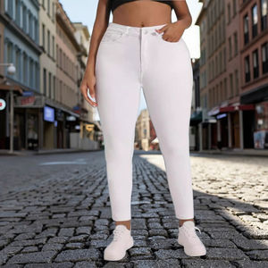 Stock prêt/OEM jean skinny blanc grande taille (US18-28) haut extensible fermeture éclair taille moyenne crayon <span class=keywords><strong>pantalon</strong></span> décontracté coupe ajustée pour les femmes rondes - Product Image 1