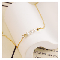 À la mode En Gros 925 En Argent Sterling Fine Jewelry Plaqué Or Naturel D'eau Douce 3 Perle Lien Chaîne Bracelet Cadeau Occasion