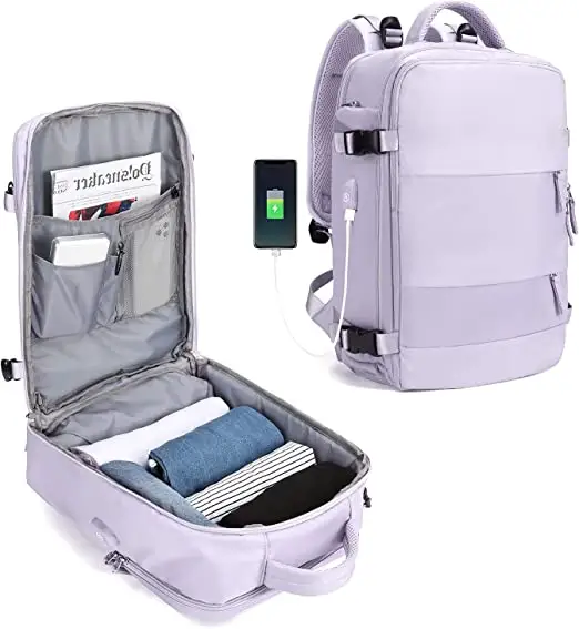 Women Large Travel Laptop Backpack Waterproof Casual Outdoor Sports Rucksack With USB Charging Port Shoes Compartment