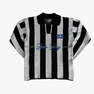 Camiseta de Fútbol de Punto con Rayas Verticales Estilo Jersey Vintage Otoño 2026 para Hombre y Mujer, Personalizada con Letras Impresas, Cuello Redondo, Poliéster/Algodón - Product Image 4