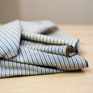 Tela de Algodón Khadi 100% Orgánica de Alta Calidad, Peso Medio, Tejida, Rayas Amarillas y Azules, Transpirable, de Secado Rápido, para Faldas de Niños - Product Image 1