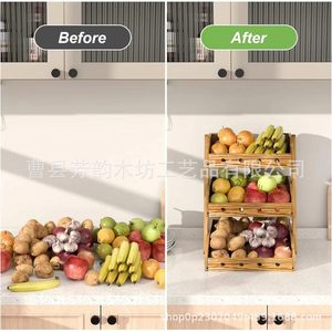 Solid Wood Vegetable Fruit Storage Rack Square Stackable <b>Kitchen</b> Freshness Preservation Draining Rack - Product Image 3
