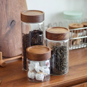 -20-200 ℃   Bocaux de <span class=keywords><strong>cuisine</strong></span> en verre borosilicate de luxe avec couvercle en bois brun, pots de rangement en verre <span class=keywords><strong>pour</strong></span> la <span class=keywords><strong>cuisine</strong></span> - Product Image 4