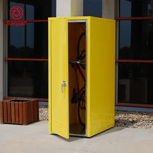 欧洲最受欢迎的黄色立式单门防水自行车存放箱钢金属自行车储物柜