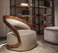Fauteuil lounge design italien en noyer noir, fauteuil de salon en cuir et tissu, fauteuil individuel moelleux