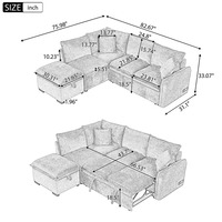 Canapé convertible en forme de L, canapé-lit escamotable, canapé modulaire avec ottoman de rangement pour salon, appartement, petit espace