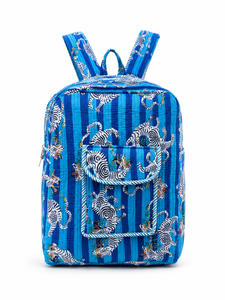 Blue Quilted 600D Oxford Student <b>Backpack</b> Tiger <b>Print</b> Zipper School Lightweight Foldable Detachable 15 Inches Travel - Product Image 3