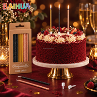 Bougies de gâteau à paillettes en gros Or Noir Or Rose 16 pièces Boîte Kraft à fenêtre Bougies fines et hautes pour anniversaire et mariage pour fêtes