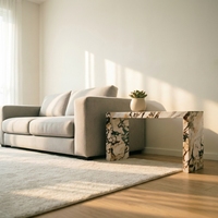 Table console en marbre Calacatta Viola en forme de C, design minimaliste et épuré, idéale pour les appartements modernes et les bureaux de direction