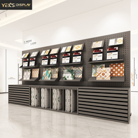 Échantillon de présentoir moderne en bois pour carrelage, avec tiroirs, étagères coulissantes et panneau perforé, pour magasin de revêtements de sol