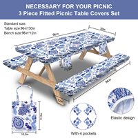 Ensemble de housses de table de barbecue en polyester 100% imperméable avec bande élastique faite à la main avec logo personnalisé pour table de pique-nique et banc, nappe ajustée