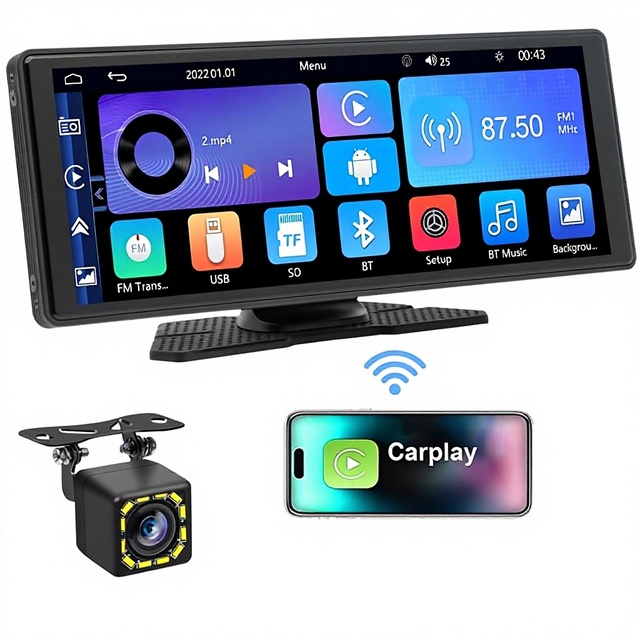 Wireless CarPlay Screen for Car 10.26" Portable with Backup Camera 4K Dash Cam Plastic for CarPlay & Android Auto