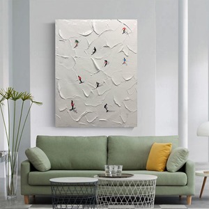 Art mural encadré sur le thème du ski, peinture à l'huile texturée 3D abstraite, décoration de salon, toile de <span class=keywords><strong>neige</strong></span> blanche, peinture décorative - Product Image 5
