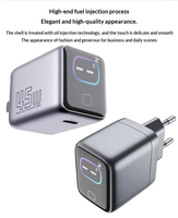 Chargeur GaN 45W avec écran intelligent IA, adaptateur rapide, port Type-C, charge rapide pour ordinateurs portables, téléphones et tablettes