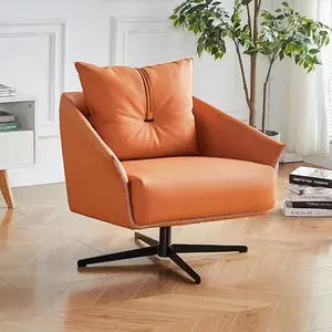 Modern Leather Accent Chair Revolving Leisure Chair For Livingroom Hotel Accent Chairs Simple Single Sofa Chair With Armrests