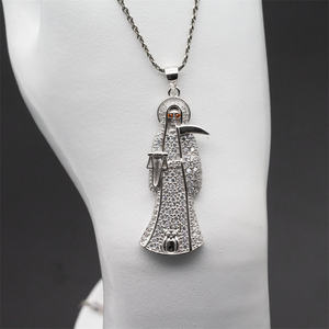 Collar con colgante <span class=keywords><strong>de</strong></span> plata <span class=keywords><strong>de</strong></span> ley 925 auténtica, colgante <span class=keywords><strong>de</strong></span> <span class=keywords><strong>muerte</strong></span> Santa, joyería Punk antigua Retro <span class=keywords><strong>de</strong></span> plata tailandesa para hombre - Product Image 6