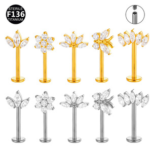 Anneau de lèvre et clou d'oreille <span class=keywords><strong>en</strong></span> Titane F136, motif Fleur, renversé, renard à neuf queues, papillon, à filetage interne - Product Image 1