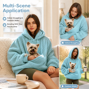 Women's Oversized Fleece <strong>Hoodie</strong> with Pet Pouch, Thick Winter Pullover, Hands-free Kangaroo Pocket Sweater <strong>for</strong> Small <strong>Dog</strong> &amp; cat - Product Image 4
