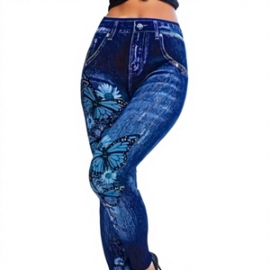 Pantalones de Moda para Mujer TRIBON SPORTS, Leggings de Mezclilla de Cintura Alta, Sólidos, de Corte Regular, Lavado Medio, Jeans Casuales de Verano - Product Image 1
