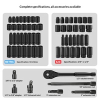 Jeu de douilles à chocs professionnel 65 pièces en acier CR-V, kit d'outils à cliquet hexagonaux pour réparation automobile, outils à main