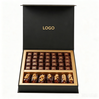 Boîte cadeau magnétique de luxe noire et or pour chocolats, boîte rigide en papier avec logo personnalisé pour emballage de chocolats et dattes de Dubaï, coffret cadeau
