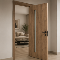 Porte en PVC recouvert d'un revêtement imitation bois avec verre intégré, structure robuste, anti-rayures, porte durable pour la rénovation de villas, ISO CE