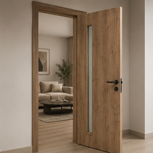 <span class=keywords><strong>Porte</strong></span> en PVC recouvert d'un revêtement imitation bois avec verre intégré, structure robuste, anti-rayures, <span class=keywords><strong>porte</strong></span> durable pour la rénovation de villas, ISO CE - Product Image 2