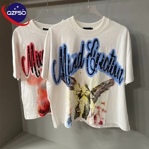 Camisetas con serigrafía en caja personalizada, camiseta de gran tamaño de algodón con hombros caídos y diamantes de imitación de peso pesado, camiseta recortada para hombre - Product Image 1