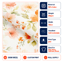 Tissu en toile 100% coton 280 g/m² Largeur Imprimable numériquement Textile tissé durable pour l'artisanat Sacs Vêtements personnalisés